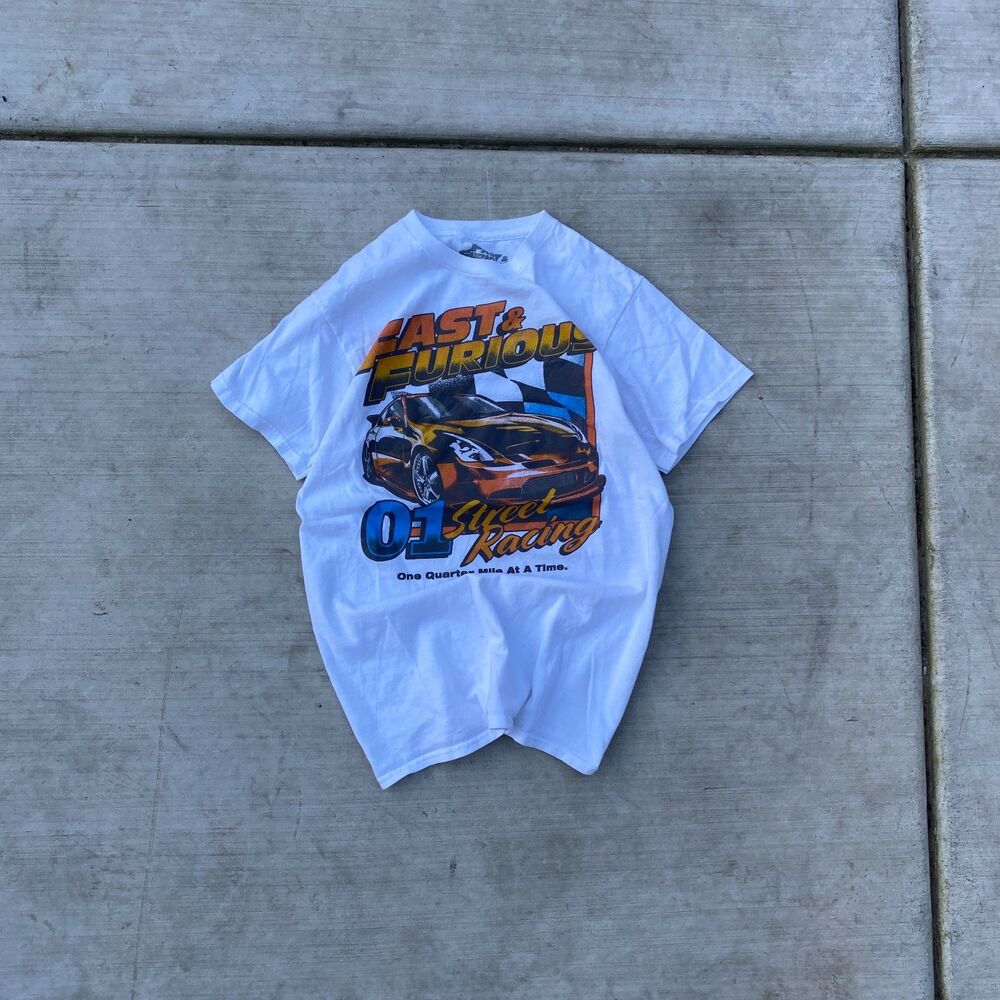Fast & Furious Street Racing Graphic Tee Vintage Style Car Shirt White S